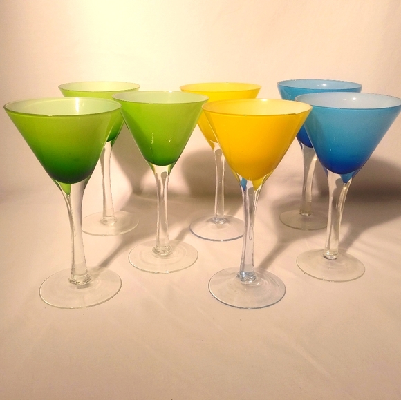 Unknown Dining Set Of 7 Cocktail Glasses Blue Yellow Green Poshmark